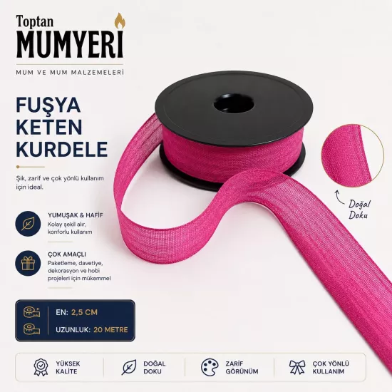 Fuşya Keten Kurdele 2.5 cm (20 Metre)