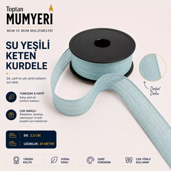 Su Yeşili Keten Kurdele 2.5 cm (20 Metre)