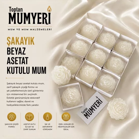 Şakayık Beyaz Asetat Kutulu Mum