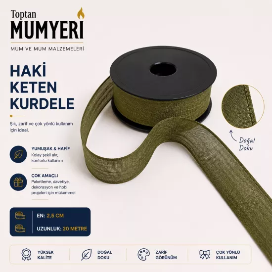 Haki Keten Kurdele 2.5 cm (20 Metre)