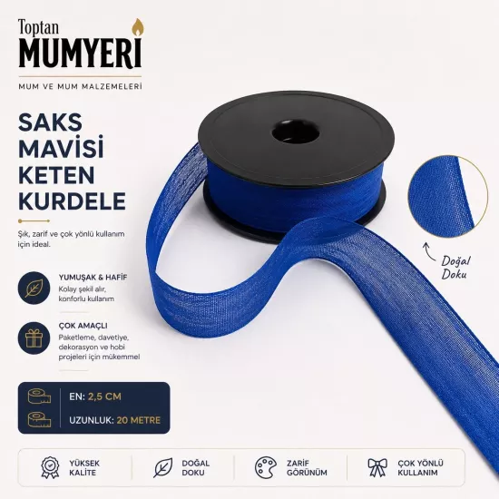 Saks Mavisi Keten Kurdele 2.5 cm (20 Metre)