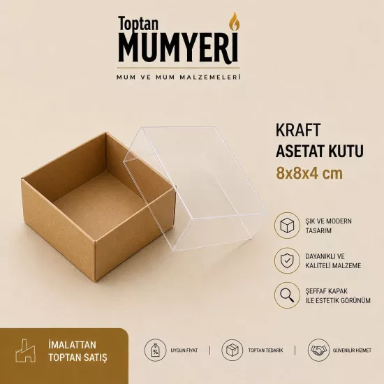 8x8x4 cm Kraft Asetat Kutu (Demonte)