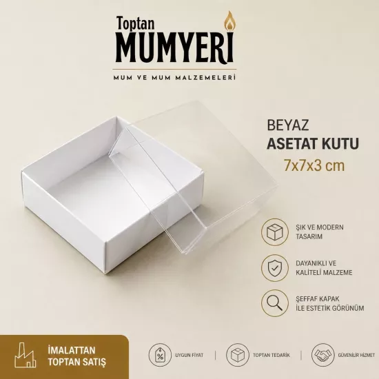 7x7x3 cm Beyaz Asetat Kutu (Demonte)