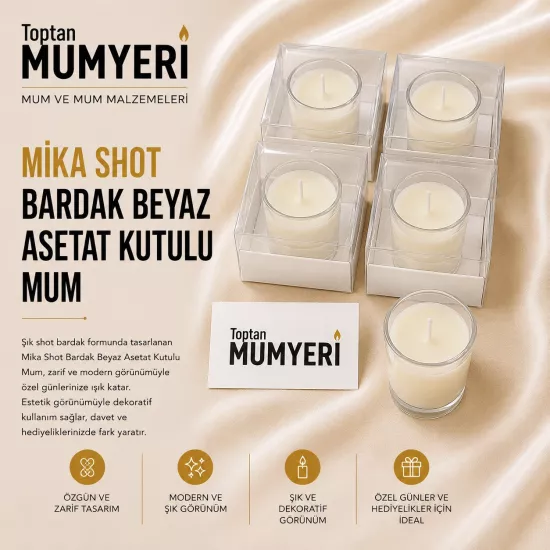 Mika Shot Bardak Demonte Beyaz Asetat Kutulu Mum