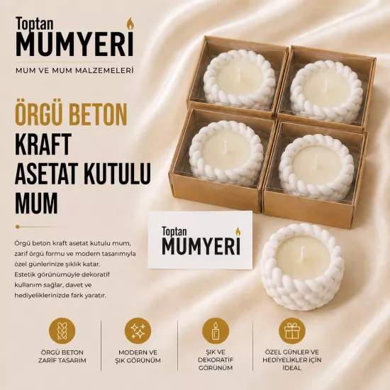 Örgü Beton Kraft Asetat Kutulu Mum