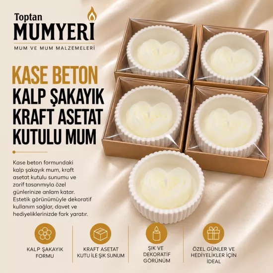 Beton Kase Kalp Şakayık Kraft Asetat Kutulu Mum