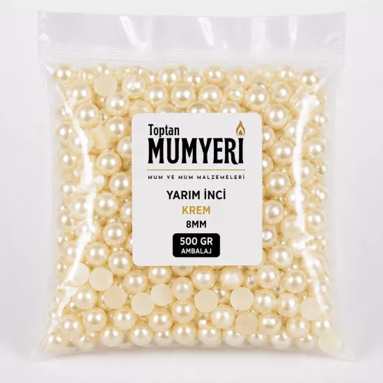 Yarım İnci Boncuk Krem 8mm - 500 GR