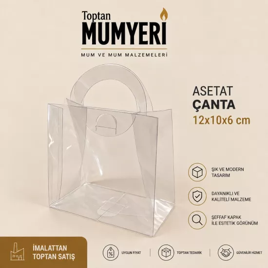 12x10x6 cm Şeffaf Asetat Çanta (Demonte)