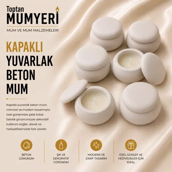 Kapaklı Yuvarlak Beton Mum