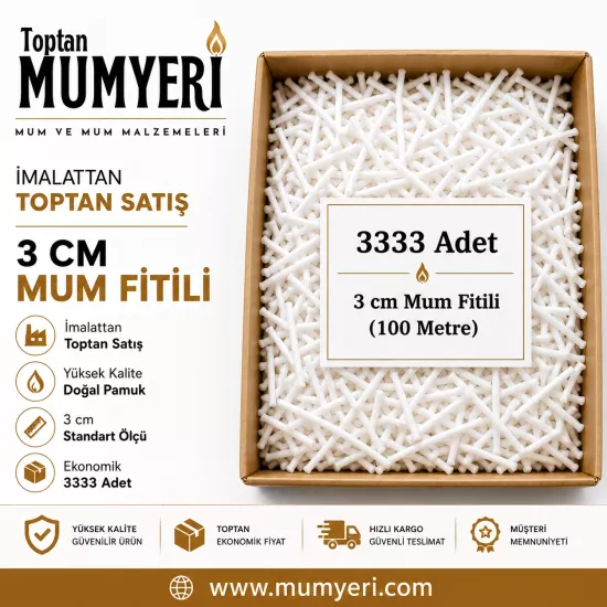 Mum Fitili 3 Cm 3333 Adet Mumlu (100 Metre) - Hazır Kesilmiş 